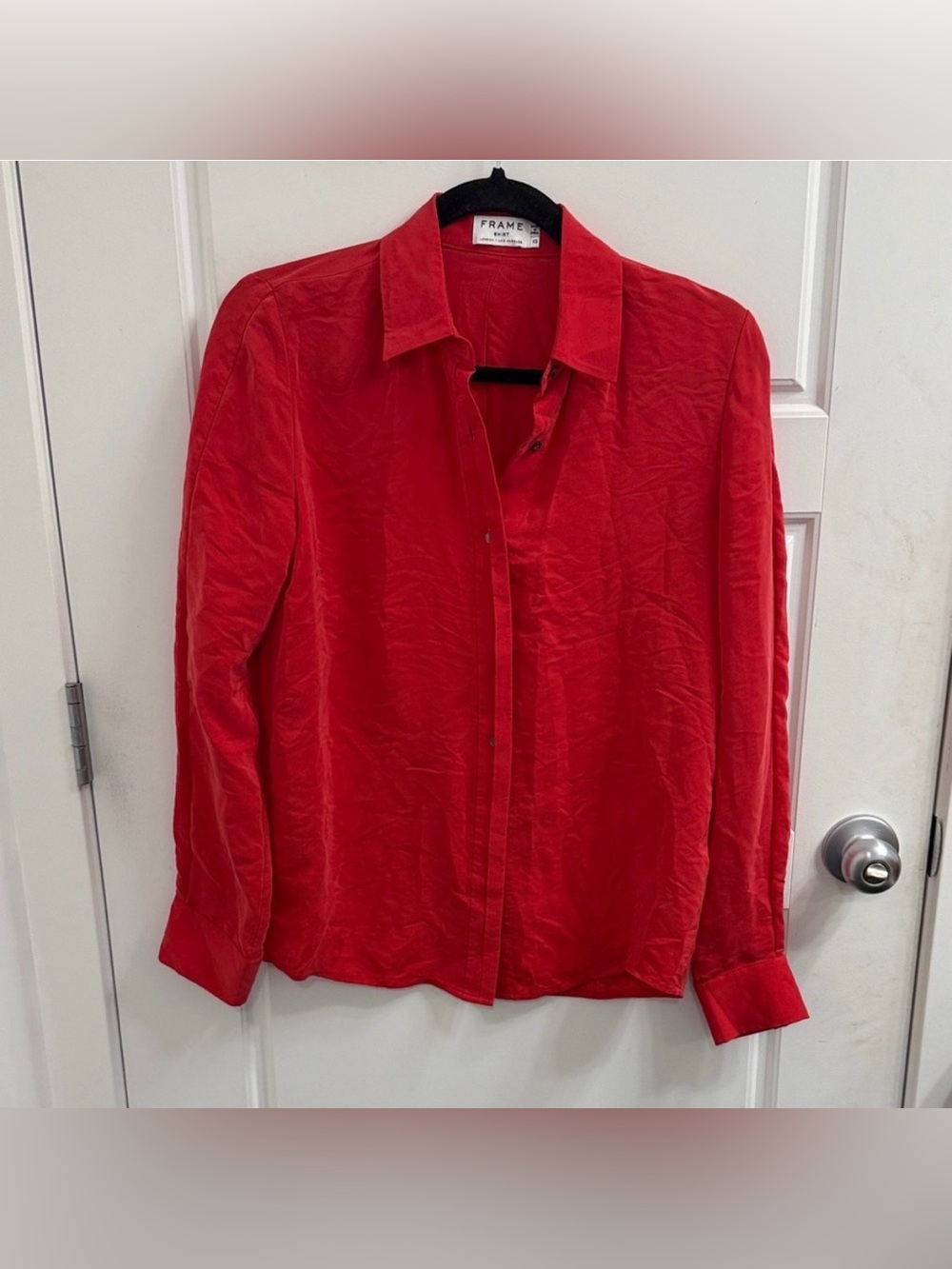 Red Silk Button-Up Blouse - Frame